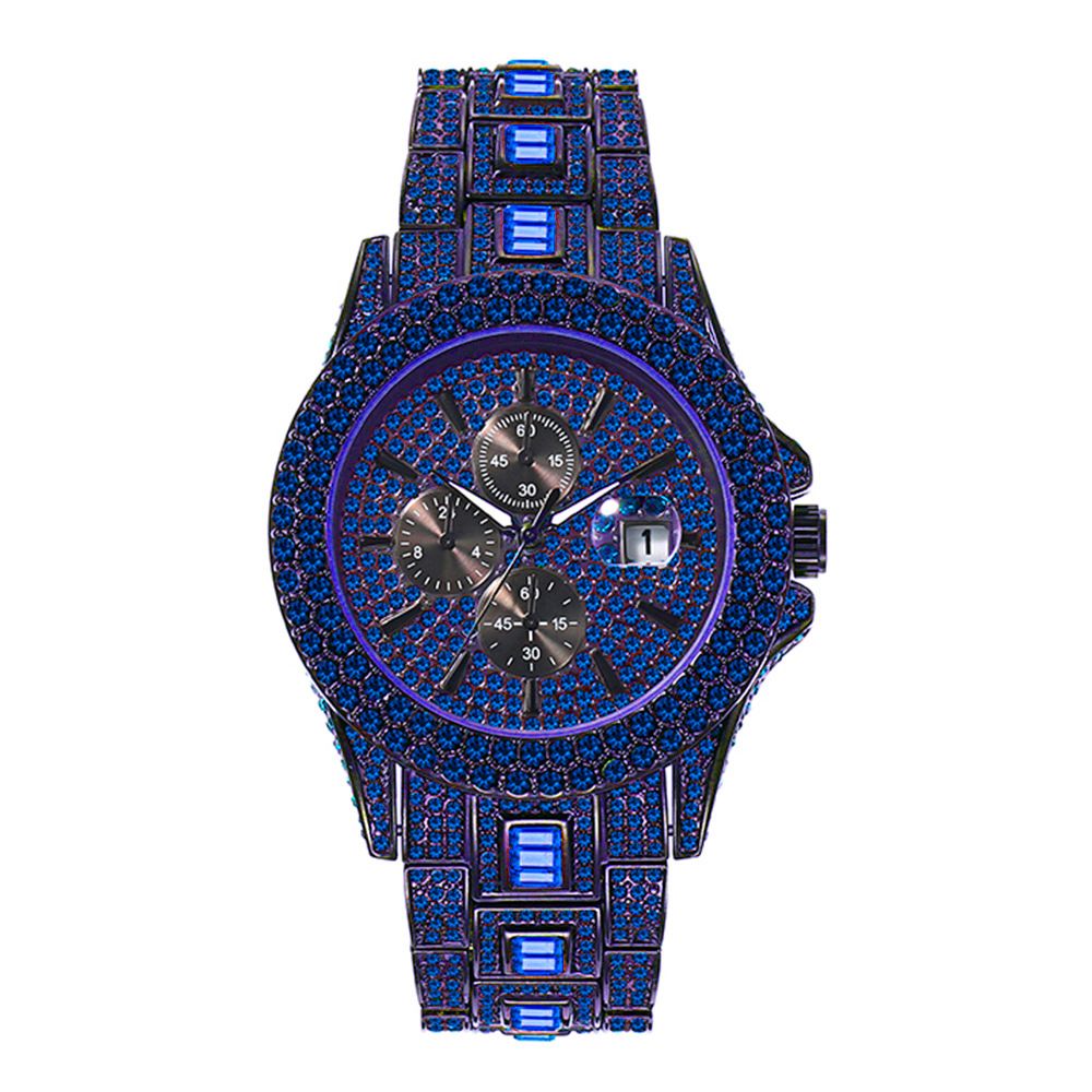 Orologio al quarzo di lusso da uomo con diamanti colorati, funzione fosforescente, cassa in acciaio inossidabile e vetro minerale_voghion.com