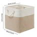 Foldable Cotton Linen Storage Basket – Multi-Purpose Square Organizer For Clothes, Toys & Home Essentials (28x28x28cm, White/Grey)_voghion.com