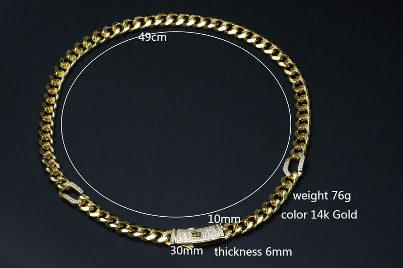 Collana da uomo con fibbia girevole placcata in oro, a forma di diamante, cubana, 10 mm, stile trendy, stile hip-hop, zircone_voghion.com