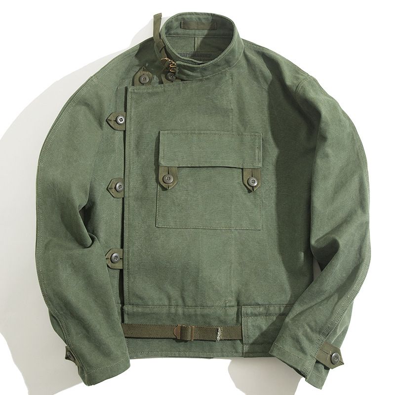 Herren Bikerjacke Vintage Jagd Militärgrüner Mantel_voghion.com