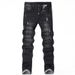 Slim Straight Stretch Jeans für Herren – Distressed Black & Grey Washed Denim Pants für die Freizeit_voghion.com