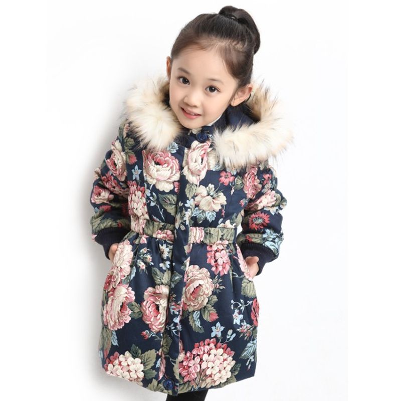 Girls Cotton Coat Autumn And Winter New Children's Medium And Long Printed Cotton Coat Medium And Large Children's Coat Trend_voghion.com