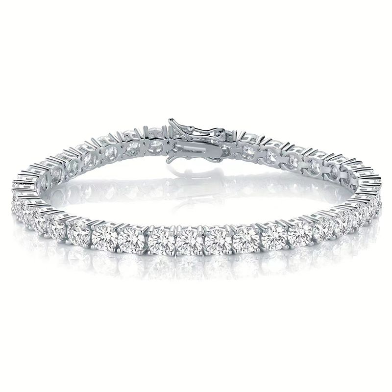 Brass Casual Classic Style Shiny Round Plating Inlay Zircon Tennis Bracelet_voghion.com
