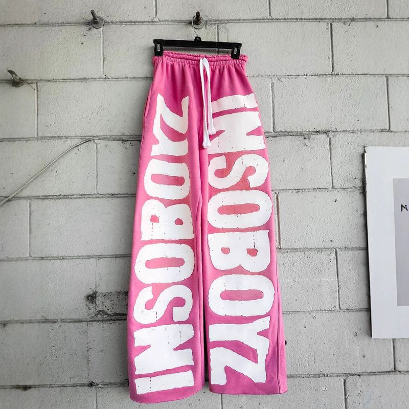 Men's Clothing Loose Letter Foam Printing Straight Personality Street Sports Pants_voghion.com