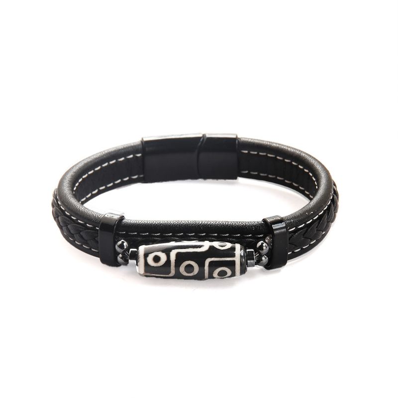Bracciale in pelle blu tibetana intrecciata a mano con perline Dzi, stile etnico fatto a mano da uomo_voghion.com