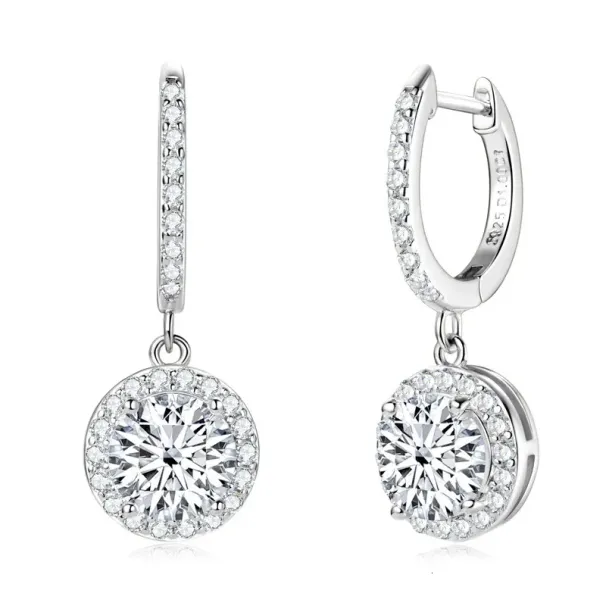 Anziw 30CT Přívěsek Kruhové Náušnice Sterling Sier Visací Náušnice 20ct 1 karát Třpytivé Šperky Pro Ženy Visací 240618_voghion.com