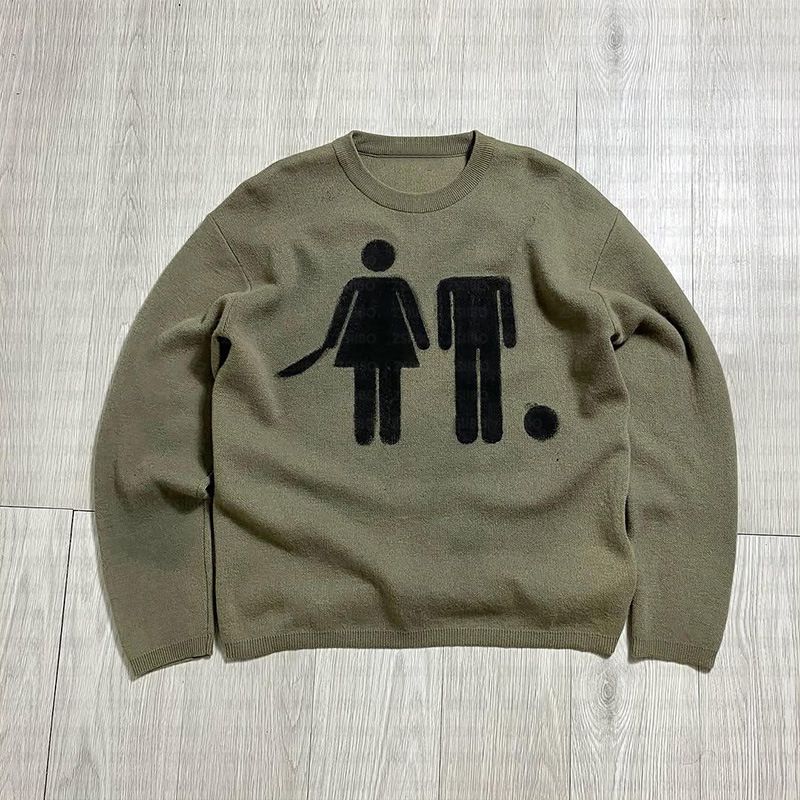 ​Y2K Retro Cartoon Jacquard Knit Sweater Gothic Emo Style Unisex Crewneck Pullover For Autumn Winter​_voghion.com