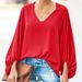 Damen-Oberteil mit V-Ausschnitt und Laternenärmeln, lockeres Langarm-Oberteil in Übergröße_voghion.com