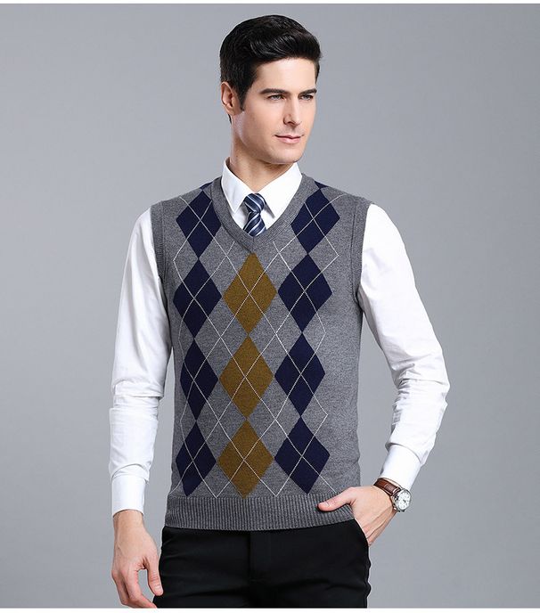 Herrenbekleidung Pulloverweste für Männer mittleren Alters und ältere Menschen, Papa-Weste, Herrenweste mit V-Ausschnitt, ärmelloser Pullover_voghion.com