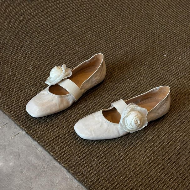 Versione in pelle di pecora ~ Scarpe singole con suola piatta francese e fiore, bocca bassa, per donna, nuove scarpe da sera primaverili e autunnali_voghion.com