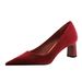 High heel chunky women's shoes suede west velvet light point single shoes_voghion.com