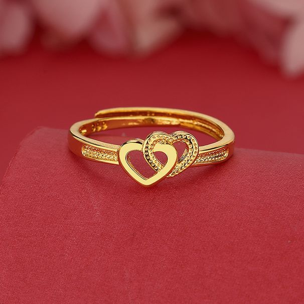 Vietnamese Sand Gold Double Love Women's Heart Shaped Simple, Fashionable, Versatile, Non Fading, Adjustable Ring_voghion.com