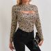 2025 Women's Summer New Leopard Print Round Neck Off-Shoulder Long Sleeve T-Shirt Slim Fit Top_voghion.com