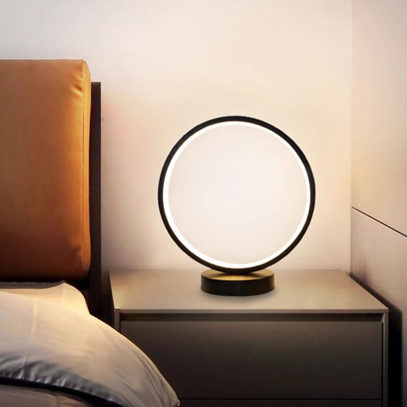 Vintage Minimalist LED Night Light - USB Rechargeable Circle Table Lamp For Bedroom, Warm White & Dimmable_voghion.com