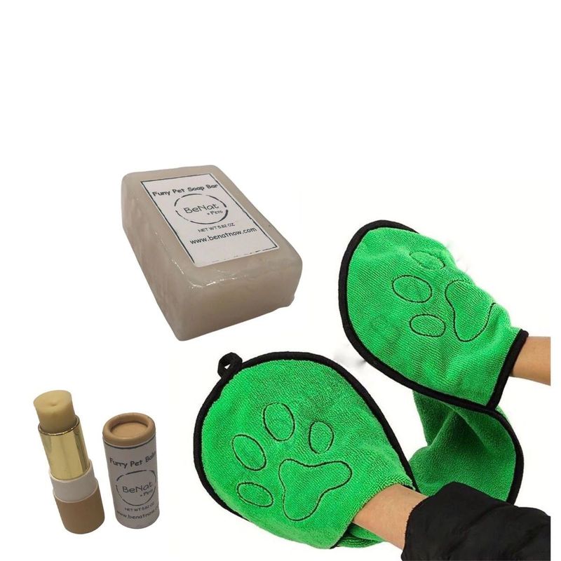 BeNat Pets. 3-Pack Pet Grooming Bundle. Pet Soap Bar + Pet Balm + Bath Towel_voghion.com