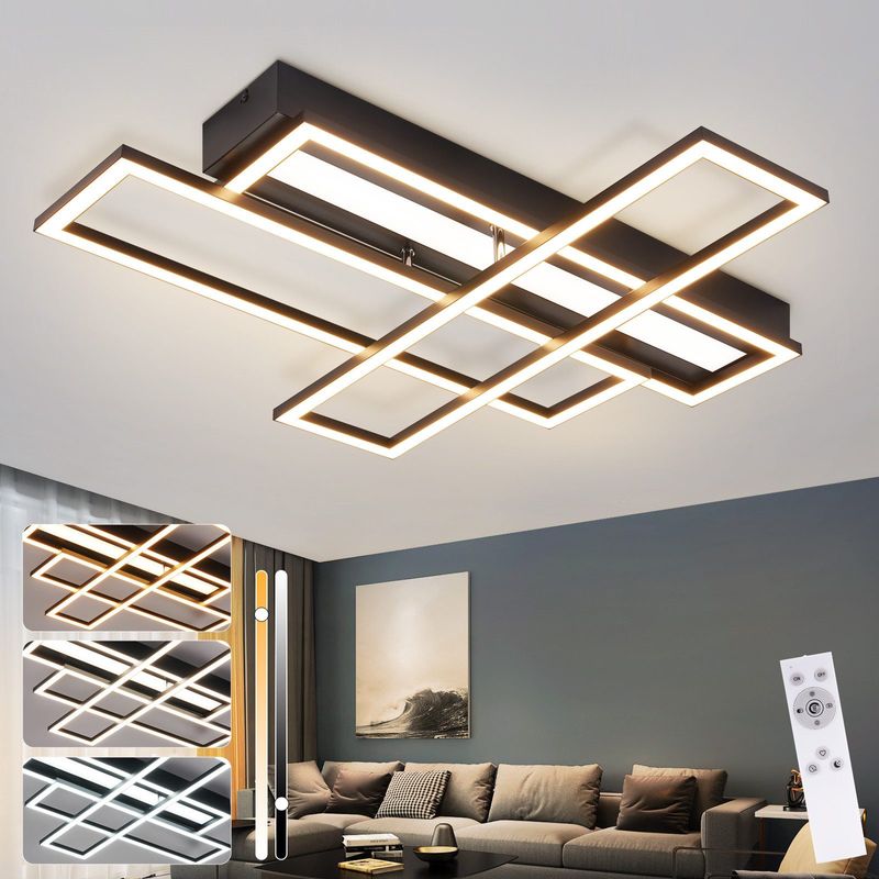 Deckenlampe LED Deckenleuchte Schwarz - 54W Schlafzimmerlampe Modern Design Küchenlampe Dimmbar Mit Fernbedienung Wohnzimmerlampe Rechteckig Für Flur_voghion.com