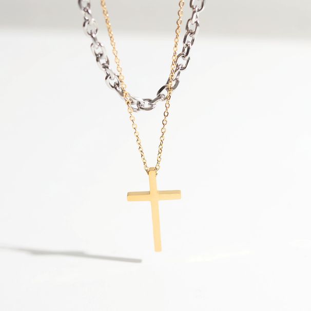 Collana con ciondolo a croce in stile minimalista Ins, in acciaio al titanio a strati, per uomo e donna, moda personalizzata a doppio strato_voghion.com