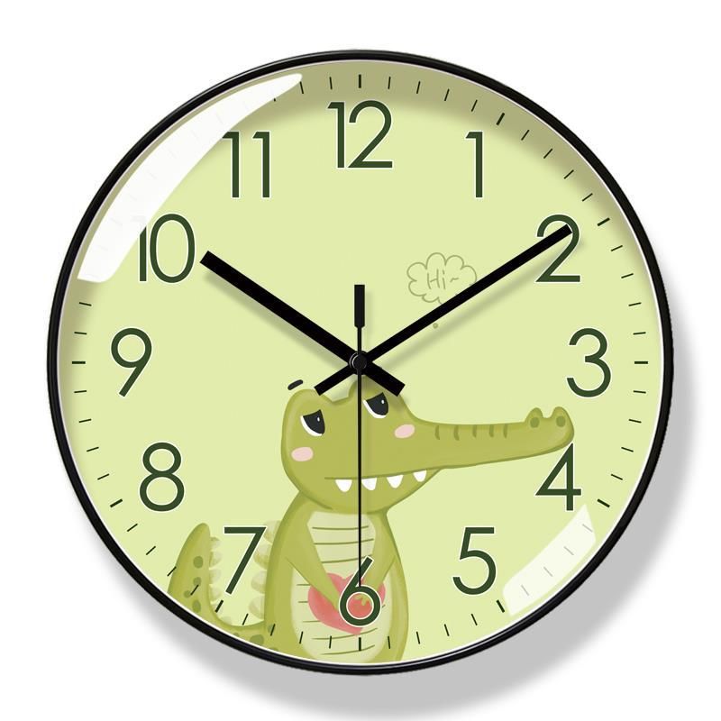 Yipula 6347 Cartoon Little Crocodile Children's Wall Living Room Cute Animal Early Education Clock Silent Quartz_voghion.com