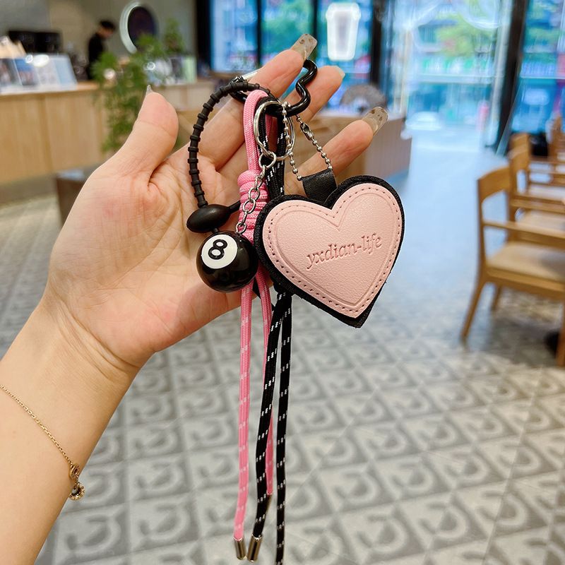 Korean Ins Wind Hand-Knitted Rope Leather Heart Miu Style Niche Woven Lanyard Keychain Couple Bag Pendant_voghion.com