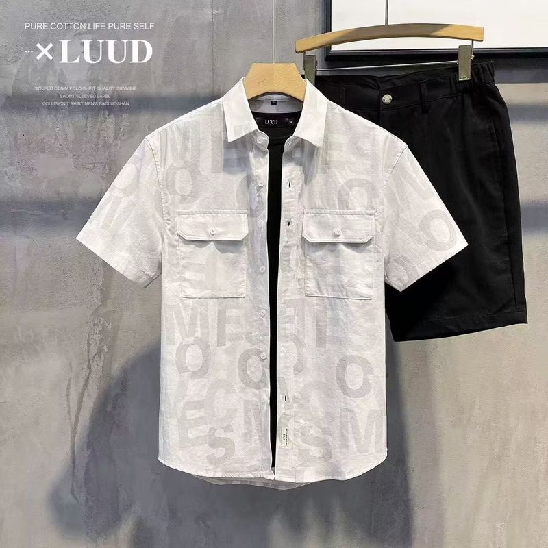Chemise imprimée à manches courtes pour homme, élégante, respirante et confortable, tenue décontractée pour l'été, coupe ample et légère, disponible en blanc et kaki._voghion.com