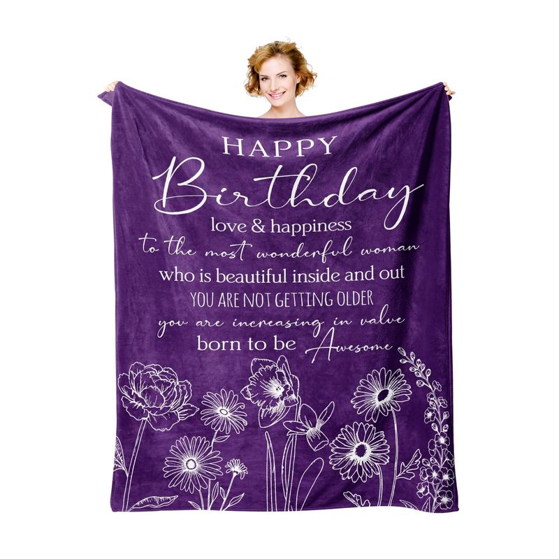 Manta de franela suave y cómoda con estampado de feliz cumpleaños para 60 cumpleaños, manta cálida para el hogar, regalo de cumpleaños_voghion.com