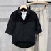 Trendy men, summer standard, youthful, trendy, lazy new Harajuku solid color shirt, fashionable, and versatile with quarter sleeves_voghion.com