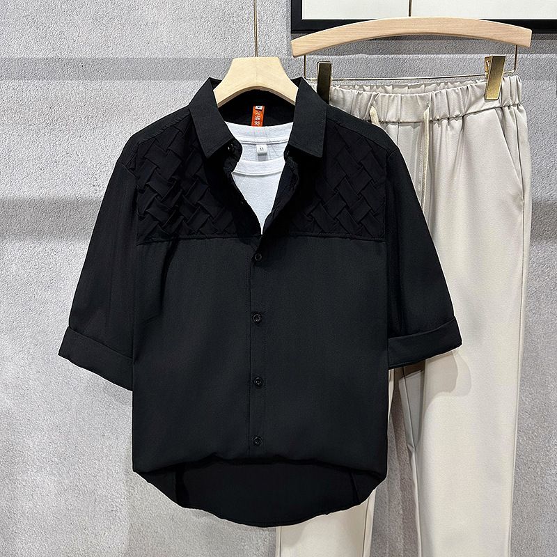 Trendy Männer, Sommer Standard, jugendlich, trendig, faul neue Harajuku einfarbig Shirt, modisch und vielseitig mit Viertel Ärmeln_voghion.com