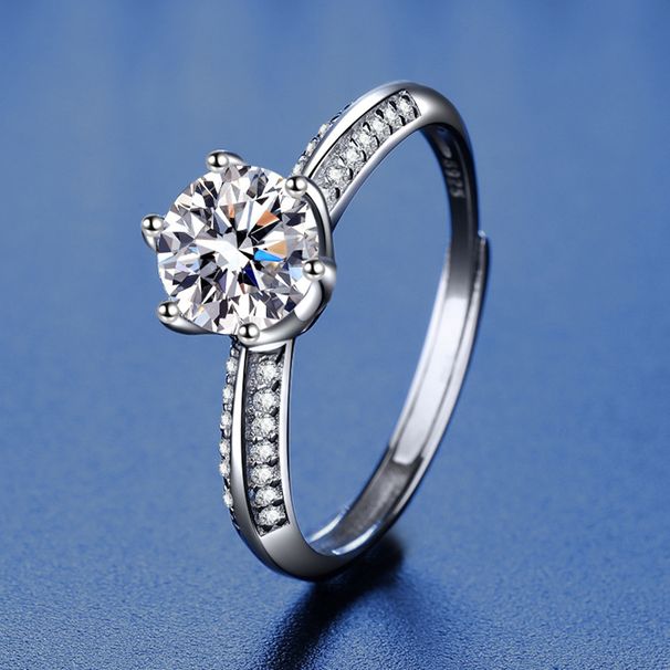 Light Luxury Pure Silver with Micro Setting Six Claw Half Wall Jiangshan Mosang Stone Ring for Women's and Wedding_voghion.com