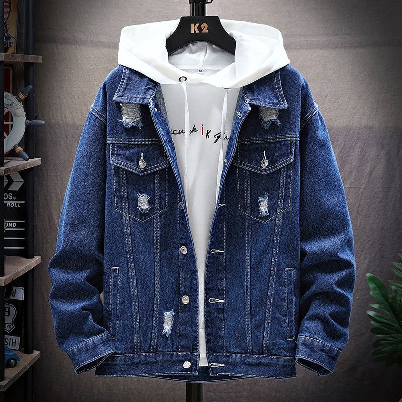 ​​Men's Denim Jacket Trendy Loose Fit Spring Autumn Casual Coat With Multiple Pockets For Young Adults Size M-3XL​​_voghion.com