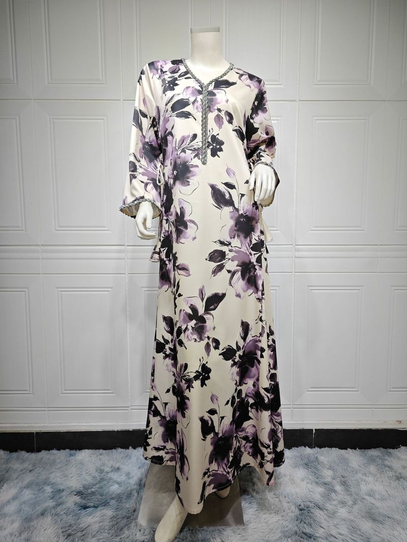 Women’s Clothing printed robe fashion diamond dress ins robe jalabiya_voghion.com