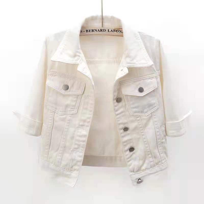 Giacca in denim a mezza manica a maniche corte in stile coreano primaverile ed estivo, giacca a maniche corte a tre quarti da donna, gilet con scialle piccolo_voghion.com