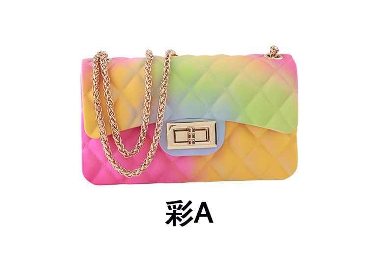 Gradient Graffiti Colorful Jelly Diamond Chain Small Square Shoulder Crossbody Bag_voghion.com