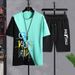 Ice Silk Summer Men's Korean Style Casual Comfortable Basketball Beach Sports T-Shirt Short Sleeve Two-Piece Set_voghion.com