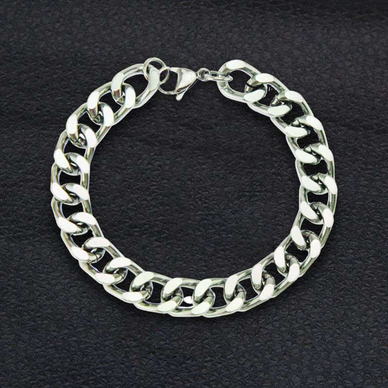 INS Simple Smooth Cuban Chain Personality Versatile Three-Dimensional Trendy Light Luxury Men's Bangle Bracelet_voghion.com