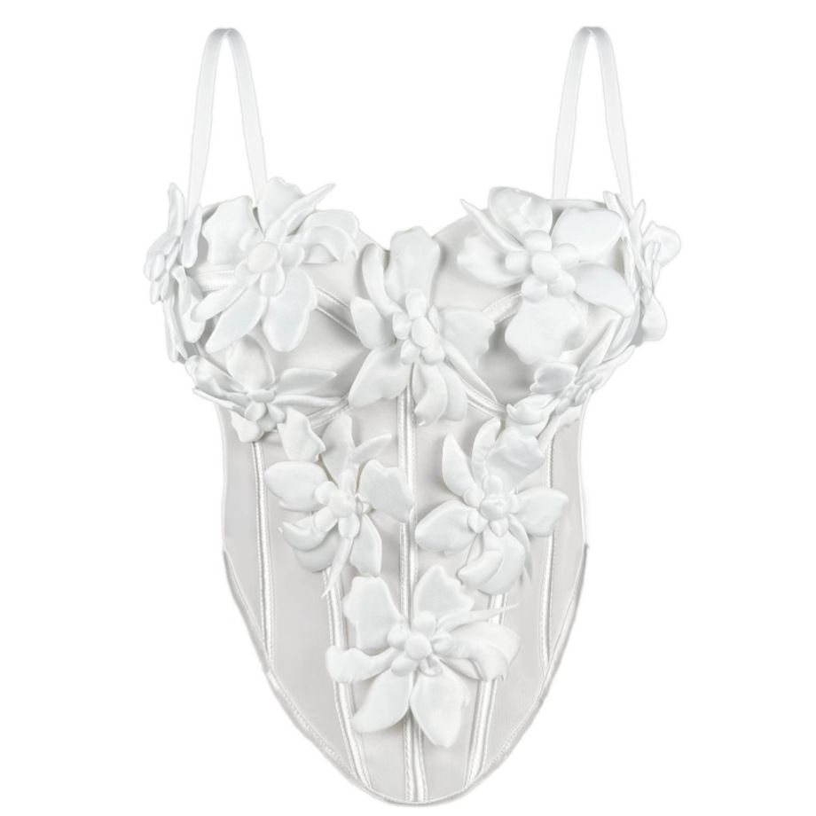 Women's Clothing New Three Dimensional Flower Camisole Tops Slim Pure Desire Style Sexy Fishbone Chest Inner Wear_voghion.com