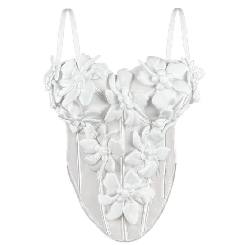 Camisola de flores tridimensionales para mujer, ropa interior sexy con escote en espiga, estilo Pure Desire_voghion.com