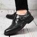 Euro Step Autumn British Style Cowhide Business Formal Men's Pointed Leather Brogue Carved Strap Monk Shoes_voghion.com