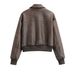 "Women's Faux Leather Bomber Jacket – Classic Brown Zippered Pilot Coat (XS-L)"_voghion.com