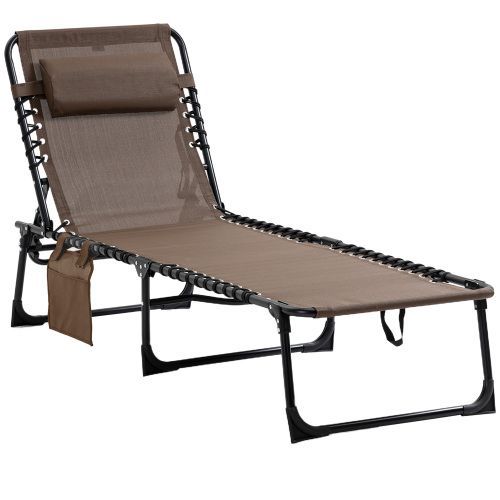 Outsunny Reclining Chaise Lounge Chair, Portable Sun Lounger, Folding Camping Cot, With Adjustable Backrest And Removable Pillow, For Patio, Garden, Beach, Brown_voghion.com