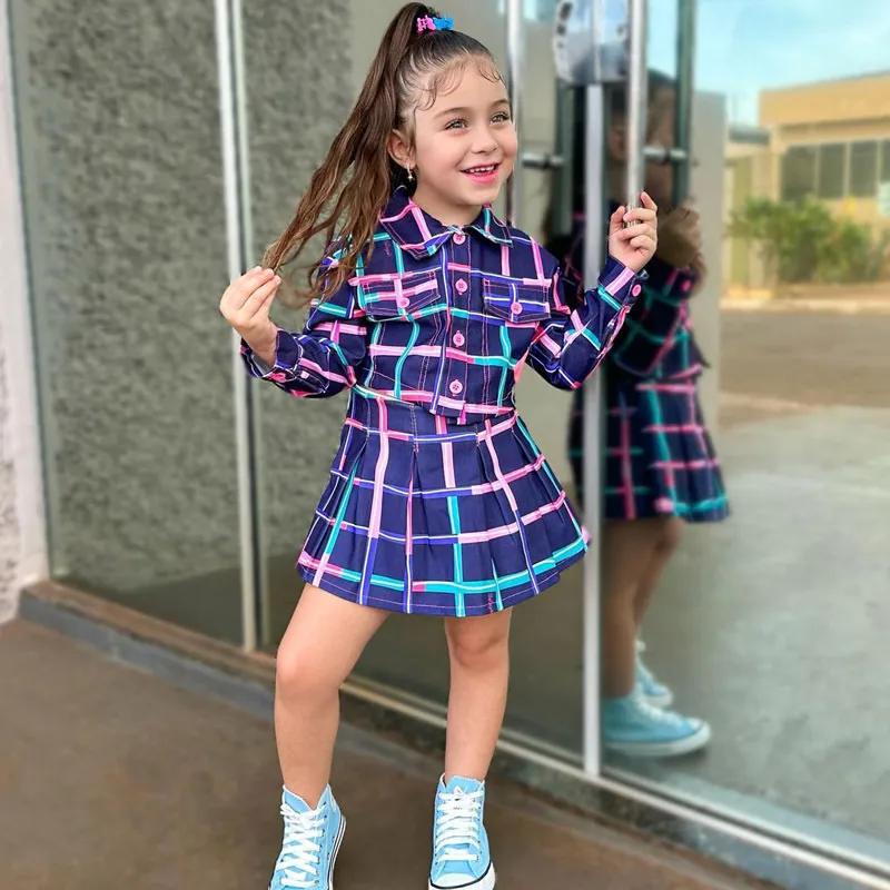 Mother&Kids Children's suit girls summer children plaid pleated skirt suit_voghion.com