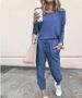 Women's round neck solid color T-shirt base casual pants suit_voghion.com