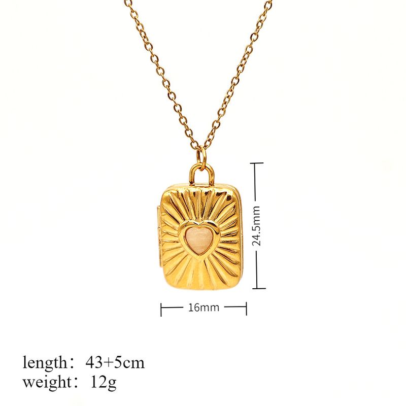 Damenschmuck Geometrische Linie Herzform Katzenauge Stein Magnetische Foto-Medaillon-Halskette Edelstahl 18 Karat vergoldet Fotobox-Anhänger-Halskette_voghion.com