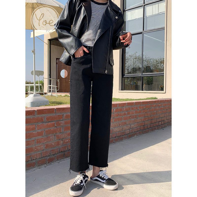 Herbst gerade Jeans weibliche Studenten, lose Passform Papa schlank machende Hose, 9-Punkt-Vibe-Stil, weite Beinhose für Mädchen,_voghion.com