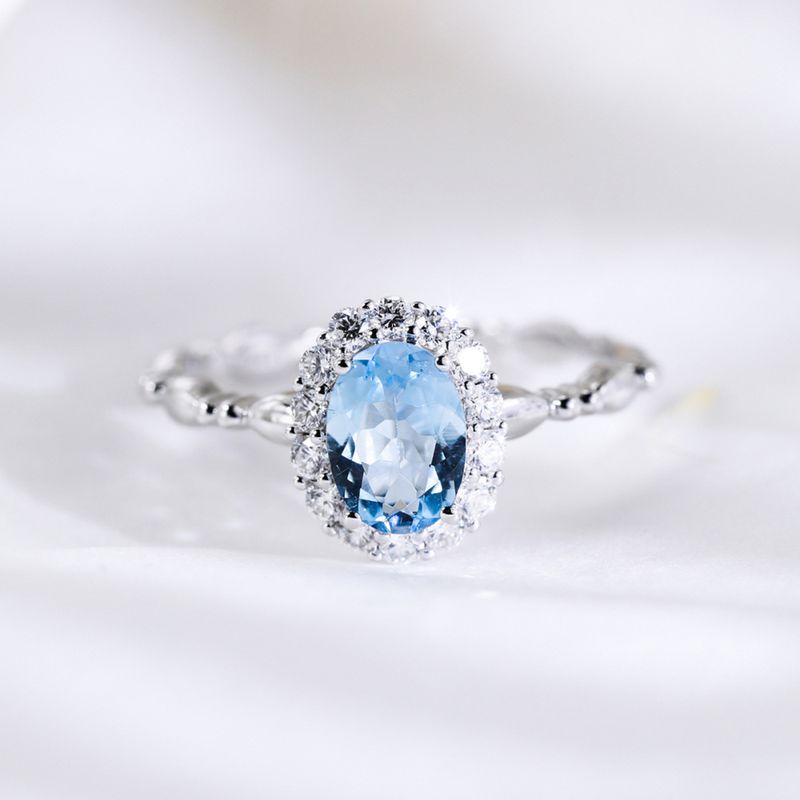 S sterling argento navy tesoro design di nicchia femminile, anello con topazio blu, anello per l'indice aperto_voghion.com