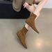 2025 Herbst Winter Neue Einfache Matte Wildleder Socke Flache Ferse Schlanke Elegante Spitz Zehe Kurze Stiefel Für Frauen_voghion.com