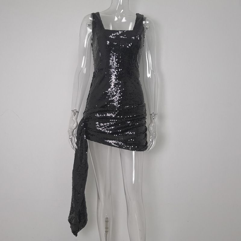 Modisches Minirockkleid mit hoher Taille und Pailletten im Stretch-Print für Damen_voghion.com