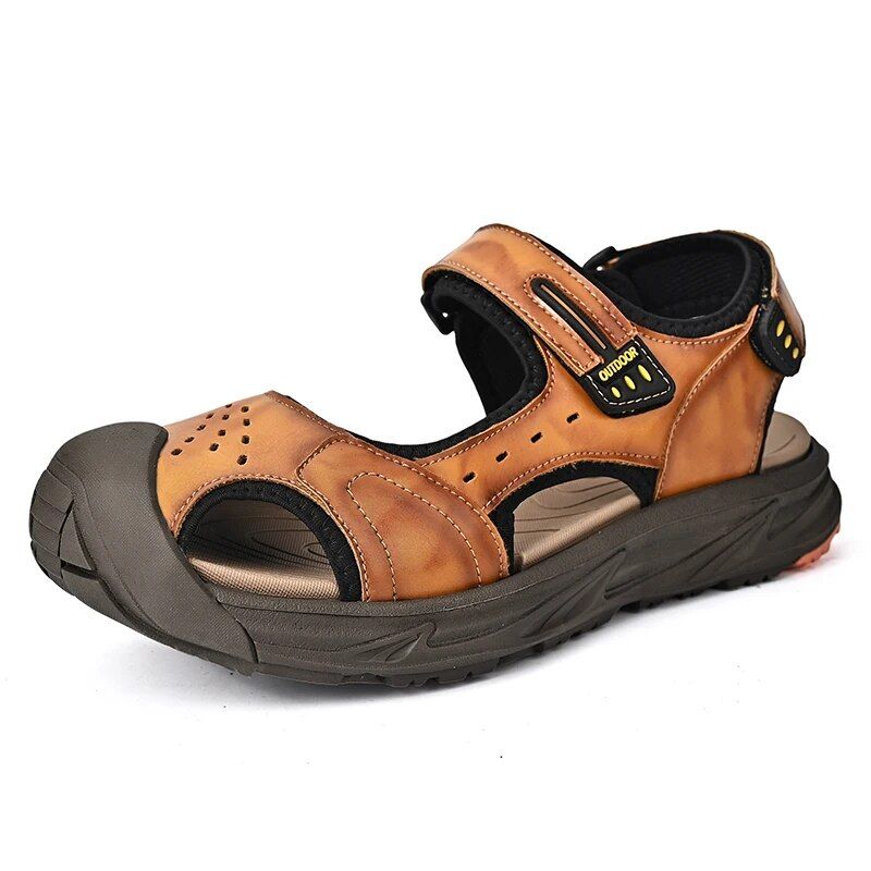 2024 New Summer Men Soft Leather Man Sandalias Outdoor Antiskid Beach Sandals Hollow Shoes Handmade Footwear 38-45_voghion.com