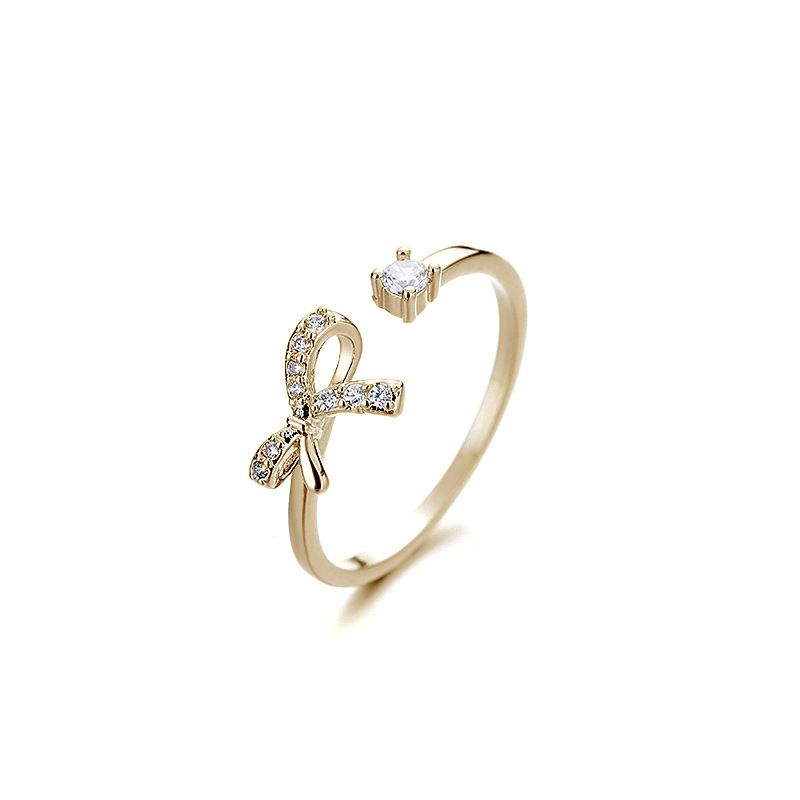 Sterling Sier VENUS Fashion Inlaid Zircon Hollow Bow Knot Ring Ladies Simp Set Geometric Ring Jewelry Gift_voghion.com