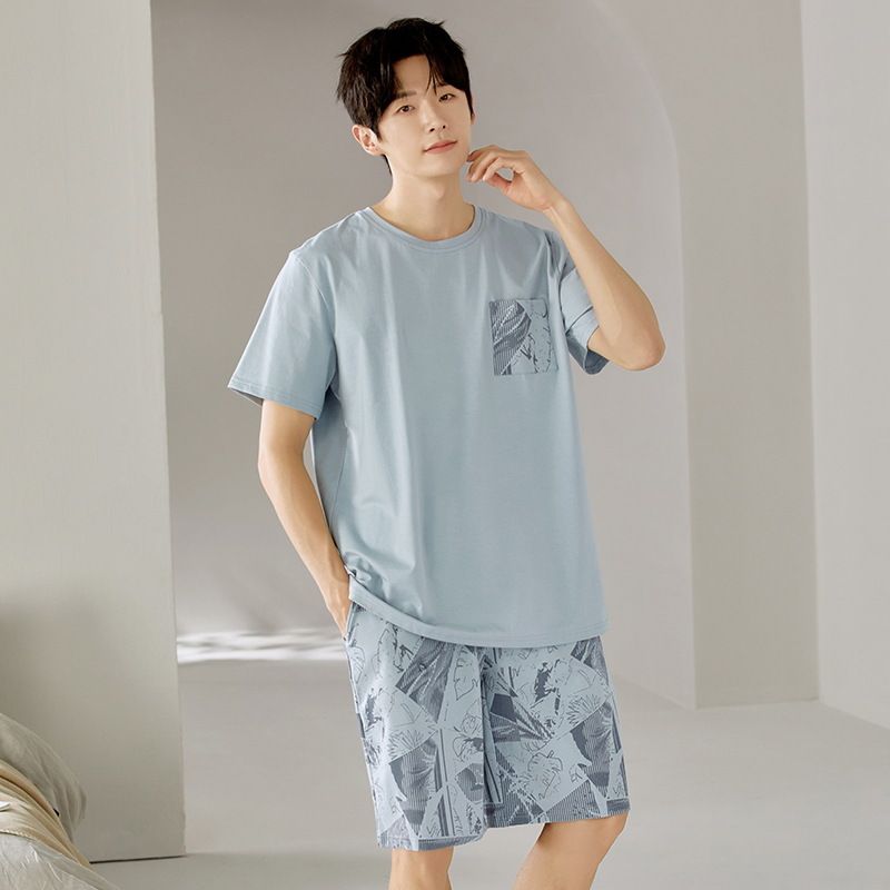 Men's Sleepwear Two Piece Set | Solid Color Basic Lightweight Breathable Oversized Large Youth Style-XL_voghion.com