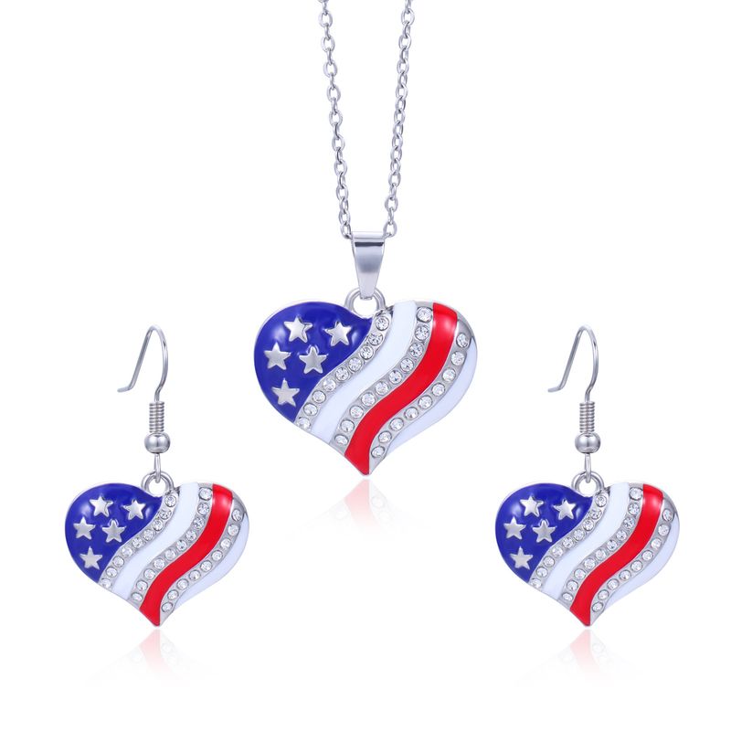 Nieuwe Independence Day legering diamant met Amerikaanse kaart vlag streep oorbellen kettingset_voghion.com